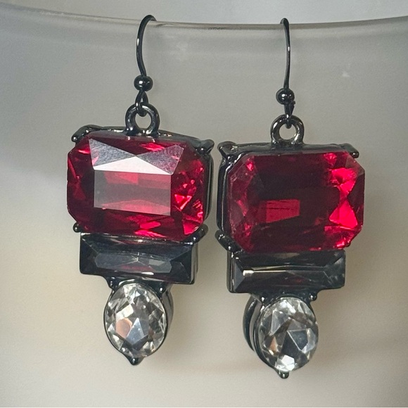 Ruby Red Crystal Drop Earrings | Art Deco-Inspired Luxury Statement - Picture 6 of 8